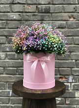 Цветочная композиция из Гипсофила и Розы в шляпной коробке в Чигири