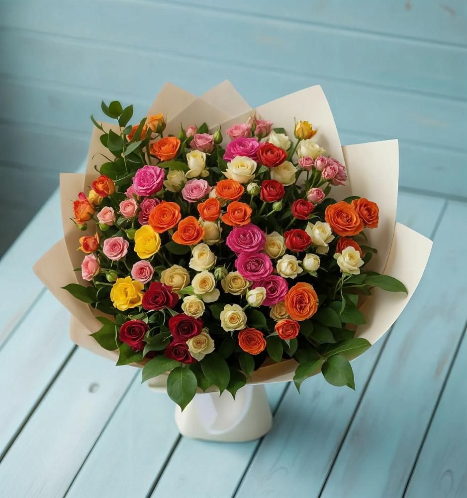 Букет Микс из разноцветных кустовых роз в Чигири