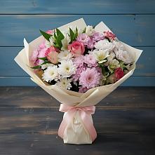 Букет цветов из:  Хризантемы, Альстромерии и Розы в Чигири